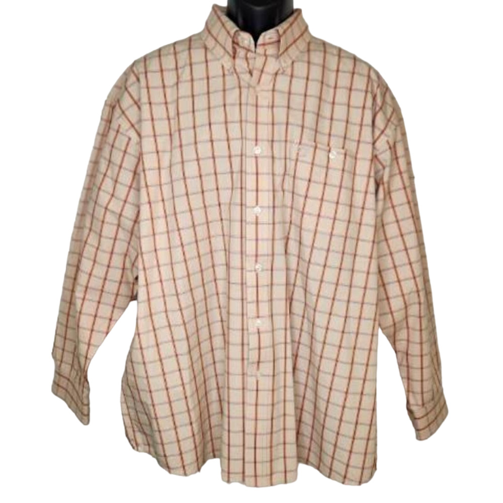 George Straight Wrangler Size XXL Long Sleeve Button Down Shirt Orange Plaid